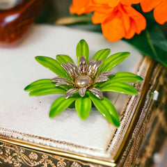 Vintage Sarah Coventry Green Enamel Flower Large Brooch