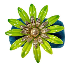 Vintage Sarah Coventry Green Enamel Flower Large Brooch