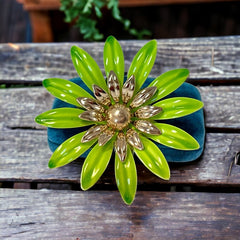 Vintage Sarah Coventry Green Enamel Flower Large Brooch