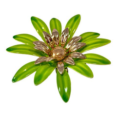 Vintage Sarah Coventry Green Enamel Flower Large Brooch - Statement Brooch