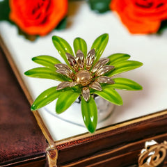 Vintage Sarah Coventry Green Enamel Flower Large Brooch - Statement Brooch