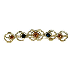 Vintage Sarah Coventry Topaz & Black Rhinestone Gold Tone Bar Pin