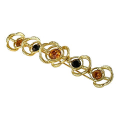 Vintage Sarah Coventry Topaz & Black Rhinestone Gold Tone Bar Pin