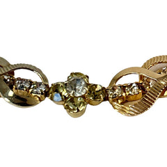 Vintage Sarah Coventry Gold Tone & Rhinestones Floral Bracelet