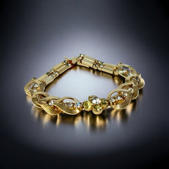 Vintage Sarah Coventry Gold Tone & Rhinestones Floral Bracelet