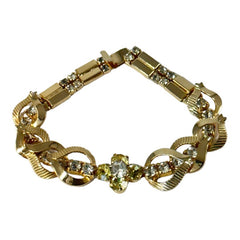 Vintage Sarah Coventry Gold Tone & Rhinestones Floral Bracelet