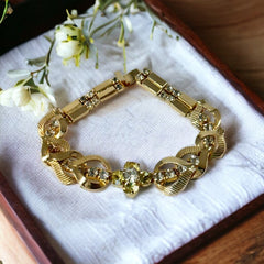 Vintage Sarah Coventry Gold Tone & Rhinestones Floral Bracelet