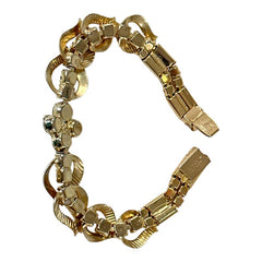 Vintage Sarah Coventry Gold Tone & Rhinestones Floral Bracelet