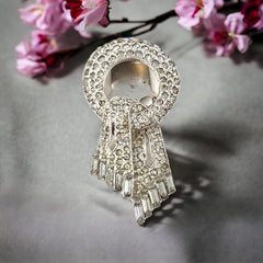 Vintage Art Deco Pave Rhinestones Scarf Dress Clip - 1930s