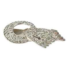 Vintage Art Deco Pave Rhinestones Scarf Dress Clip - 1930s