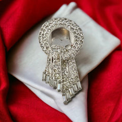 Vintage Art Deco Pave Rhinestones Scarf Dress Clip - 1930s