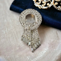 Vintage Art Deco Pave Rhinestones Scarf Dress Clip - 1930s