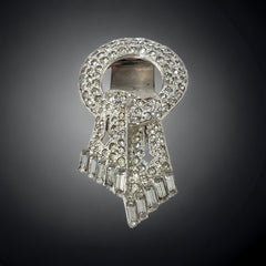 Vintage Art Deco Pave Rhinestones Scarf Dress Clip - 1930s