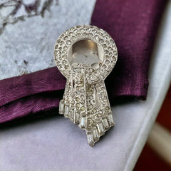 Vintage Art Deco Pave Rhinestones Scarf Dress Clip - 1930s