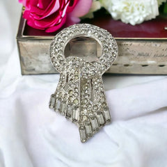 Vintage Art Deco Pave Rhinestones Scarf Dress Clip - 1930s