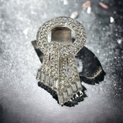 Vintage Art Deco Pave Rhinestones Scarf Dress Clip - 1930s