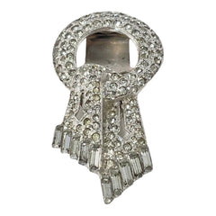 Vintage Art Deco Pave Rhinestones Scarf Dress Clip - 1930s