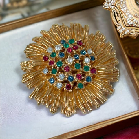 Vintage French 1960's Carven Sunburst Floral Brooch - French Haute Couture Jewelry