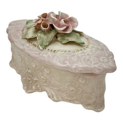 Vintage Corday Pale Pink Porcelain Trinket Box – 3D Roses Capodimonte Style (1940s–1950s)