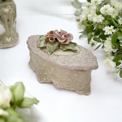 Vintage Corday Pale Pink Porcelain Trinket Box – 3D Roses Capodimonte Style (1940s–1950s)