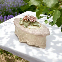 Vintage Corday Pale Pink Porcelain Trinket Box – 3D Roses Capodimonte Style (1940s–1950s)