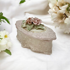 Vintage Corday Pale Pink Porcelain Trinket Box – 3D Roses Capodimonte Style (1940s–1950s)