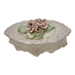 Vintage Corday Pale Pink Porcelain Trinket Box – 3D Roses Capodimonte Style (1940s–1950s)