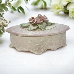Vintage Corday Pale Pink Porcelain Trinket Box – 3D Roses Capodimonte Style (1940s–1950s)
