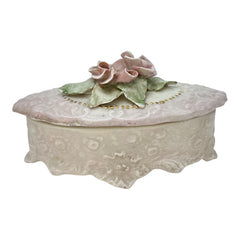 Vintage Corday Pale Pink Porcelain Trinket Box – 3D Roses Capodimonte Style (1940s–1950s)