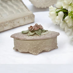 Vintage Corday Pale Pink Porcelain Trinket Box – 3D Roses Capodimonte Style (1940s–1950s)