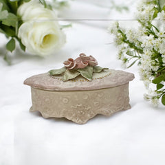 Vintage Corday Pale Pink Porcelain Trinket Box – 3D Roses Capodimonte Style (1940s–1950s)