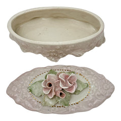 Vintage Corday Pale Pink Porcelain Trinket Box – 3D Roses Capodimonte Style (1940s–1950s)