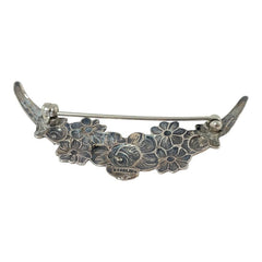 Vintage Sterling Silver Crescent Floral Swag Brooch