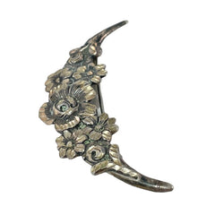 Vintage Sterling Silver Crescent Floral Swag Brooch