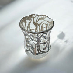 Vintage Art Nouveau Silver Overlay Glass Small Vase/Toothpick Holder 