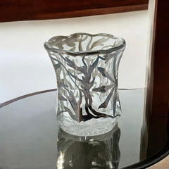 Vintage Art Nouveau Silver Overlay Glass Small Vase/Toothpick Holder 