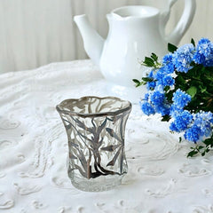 Vintage Art Nouveau Silver Overlay Glass Small Vase/Toothpick Holder 