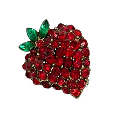 Vintage Red & Green Rhinestone Strawberry Brooch