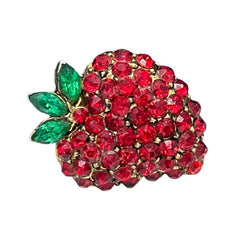 Vintage Red & Green Rhinestone Strawberry Brooch