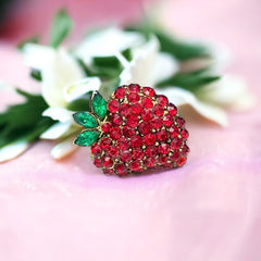 Vintage Red & Green Rhinestone Strawberry Brooch