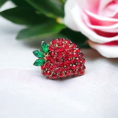 Vintage Red & Green Rhinestone Strawberry Brooch