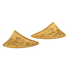 Vintage JJ Jonette 1986 gold‑tone sun and star geometric earrings on original card, textured metal, NOS condition.
