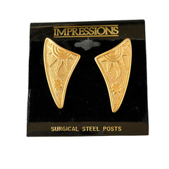 Vintage JJ Jonette 1986 gold‑tone sun and star geometric earrings on original card, textured metal, NOS condition.
