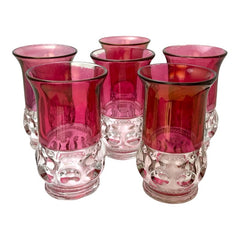 Vintage Tiffin Franciscan Kings Crown Ruby Thumbprint Glass Juice Tumblers Set of 6