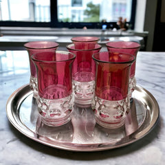 Vintage Tiffin Franciscan Kings Crown Ruby Thumbprint Glass Juice Tumblers Set of 6
