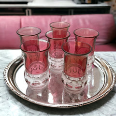 Vintage Tiffin Franciscan Kings Crown Ruby Thumbprint Glass Juice Tumblers Set of 6