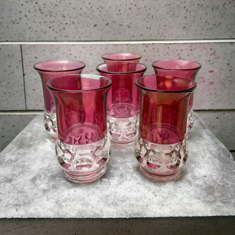 Vintage Tiffin Franciscan Kings Crown Ruby Thumbprint Glass Juice Tumblers Set of 6