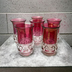 Vintage Tiffin Franciscan Kings Crown Ruby Thumbprint Glass Juice Tumblers Set of 6