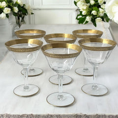 Vintage Tiffin Franciscan Minton Optic Coupe/Sherbet Glasses with Gold Encrusted Ornate Band Set of 6