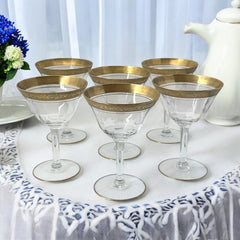 Vintage Tiffin Franciscan Minton Optic Coupe/Sherbet Glasses with Gold Encrusted Ornate Band Set of 6